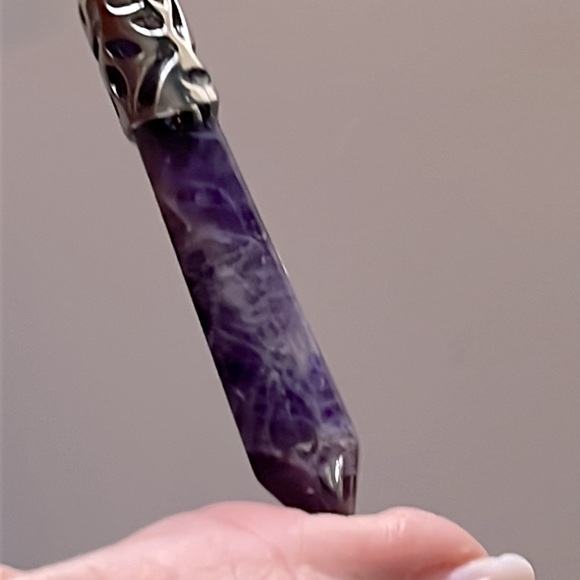 Genuine Amethyst 6- Sided Pendant Point in Silver - Picture 10 of 11